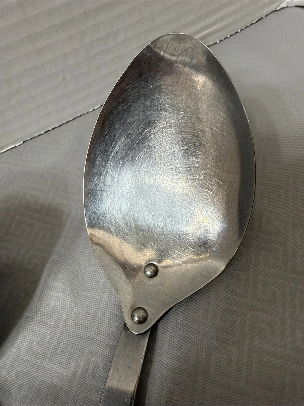 Vintage Mid Century Stainless Soup Ladle & Serving Spoon Wood Handle Taiwan 2 Pc
